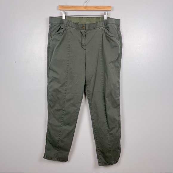 Chico’s olive cotton spandex stretchy waist ankle pants, 3 = XL/16. - Picture 1 of 10